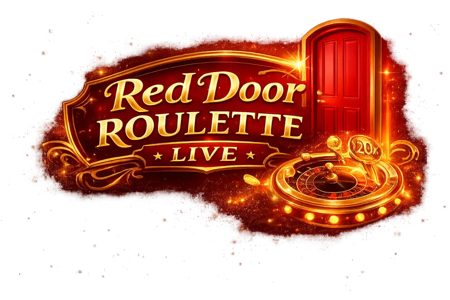 Logotipo oficial Red Door Roulette Live en rojo y dorado